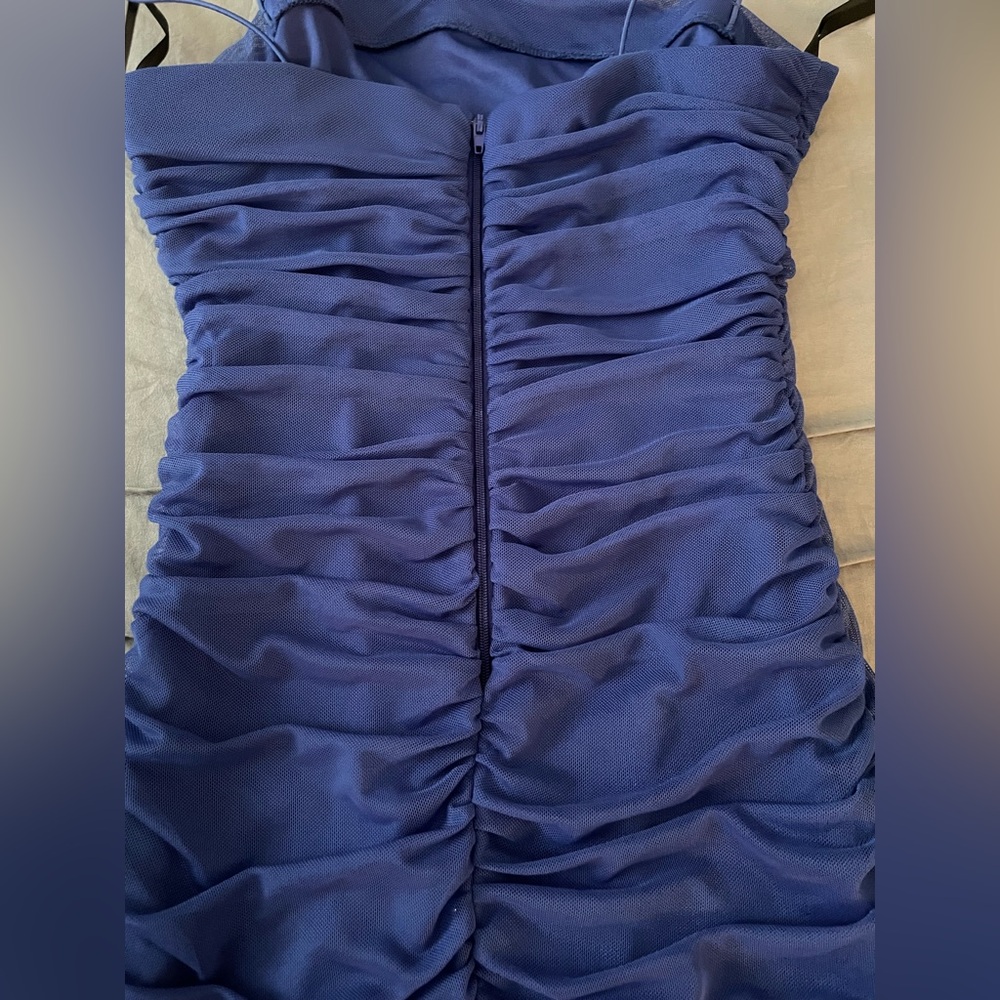 Darling Strapless Blue Ruched Dress - Picture 3 of 4